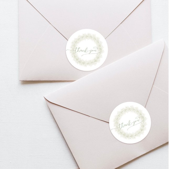 Adesivo Redondo Minimalist White Flowers Wreath Thank You Classic  (Criador carregado)
