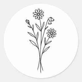 Adesivo Redondo Minimalist Wildflower Botanical Bouquet Line Art