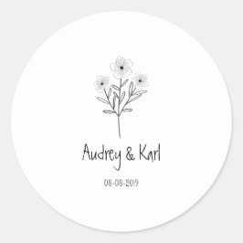 Adesivo Redondo Minimalist Wildflowers Wedding Monogram Design