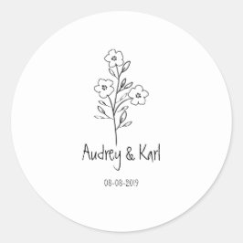 Adesivo Redondo Minimalist Wildflowers Wedding Monogram Design