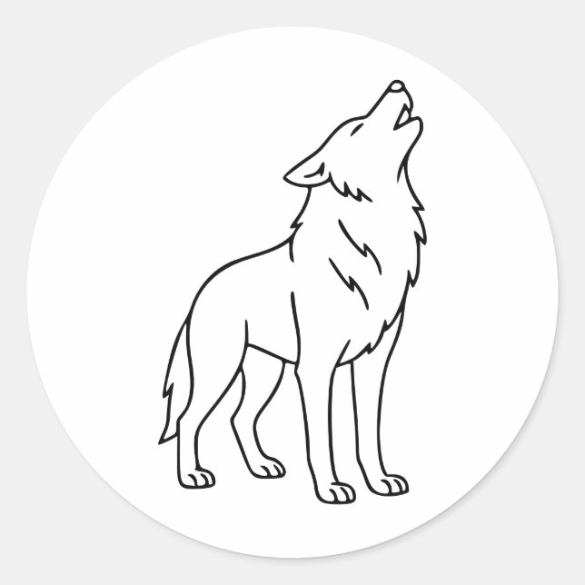 Adesivo Redondo Minimalist Wolf Line Art – Howling Wildlife  (Frente)