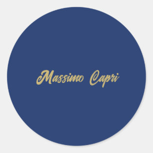 Adesivo Redondo Minimalista Azul Escuro Dourado Nome Próprio Texto