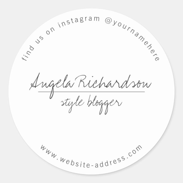 Adesivo Redondo Minimalista Branco Manuscrito Único (Frente)