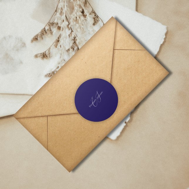 Adesivo Redondo minimalista clássico azul e branco (Criador carregado)