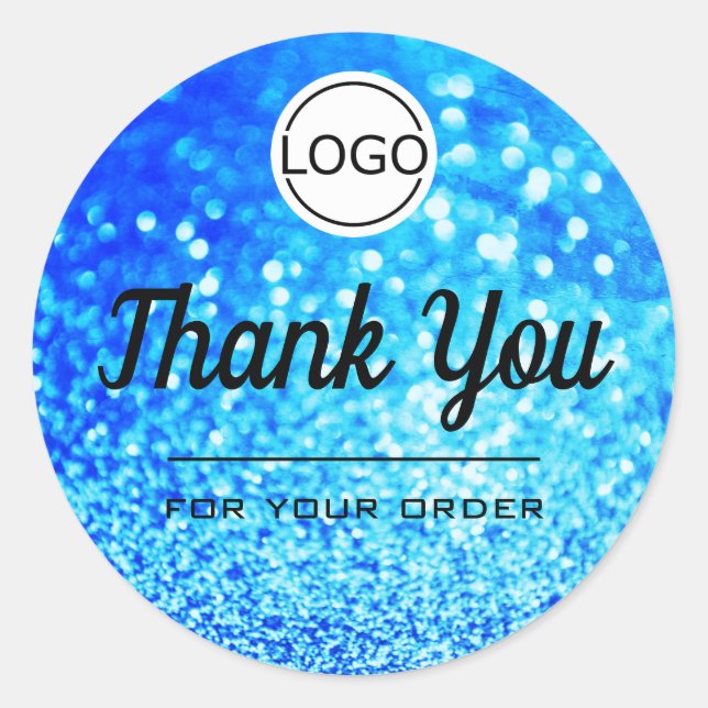 Adesivo Redondo Minimalista Elegante De Lúxo Azul - Obrigado (Frente)