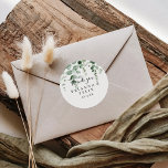 Adesivo Redondo Minimalista Eucalyptus Obrigado Favor De Casamento<br><div class="desc">Este obrigado de eucalipto minimalista que você fez para o casamento... é perfeito para um casamento moderno. A design apresenta galhos e folhas botânicas elegantes e desenhadas a aquarela e desenhadas à mão. Faça com que a etiqueta do adesivo seja sua, incluindo seus nomes, o evento (se aplicável) e a...</div>