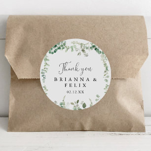 Adesivo Redondo Minimalista Eucalyptus Obrigado Favor De Casamento