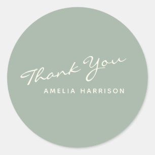 Adesivo Redondo Minimalista Moderno da Caligrafia Nome Verde Obrig