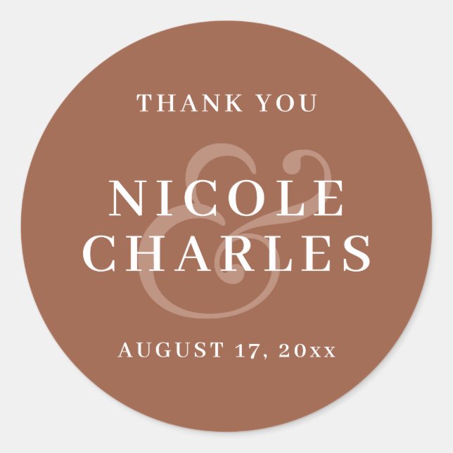 Adesivo Redondo Minimalista Obrigado Laranja Casamento Favor (Frente)