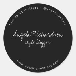 Adesivo Redondo Minimalista Preta Manuscrita Única