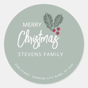 Adesivo Redondo Minimalista simples azevinho Feliz Natal  
