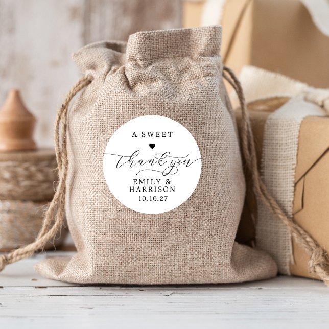 Adesivo Redondo Minimalista Um Doce Obrigado Escrevendo Casamento  (Criador carregado)