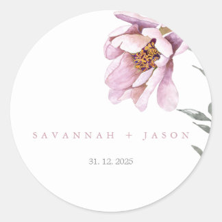 Adesivo Redondo Minimista de girassol rosa | Selo de Envelope de C