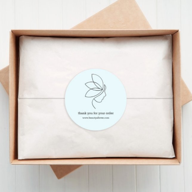 Adesivo Redondo Mínimo, Beleza, Logotipo, Azul de Arte de Linha (Criador carregado)