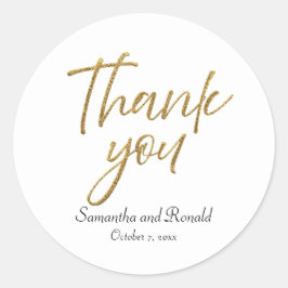 Adesivo Redondo Mínimo Branco e Dourado Obrigado Casamento
