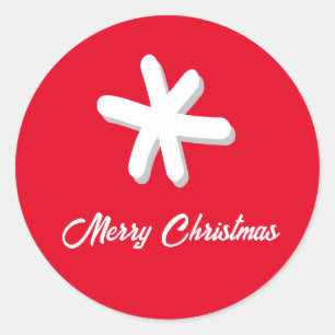 Adesivo Redondo Mínimo branco floco de neve Feliz Natal Vermelho