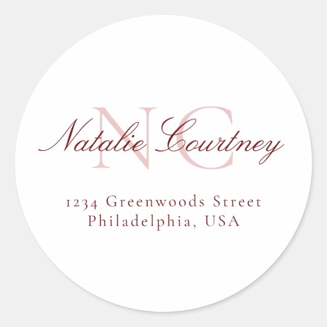 Adesivo Redondo Mínimo Clássico Maroon Dois Monograma (Frente)