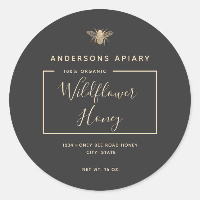 Adesivo Redondo Mínimo de amêndoa de mel de ouro moderno (Frente)