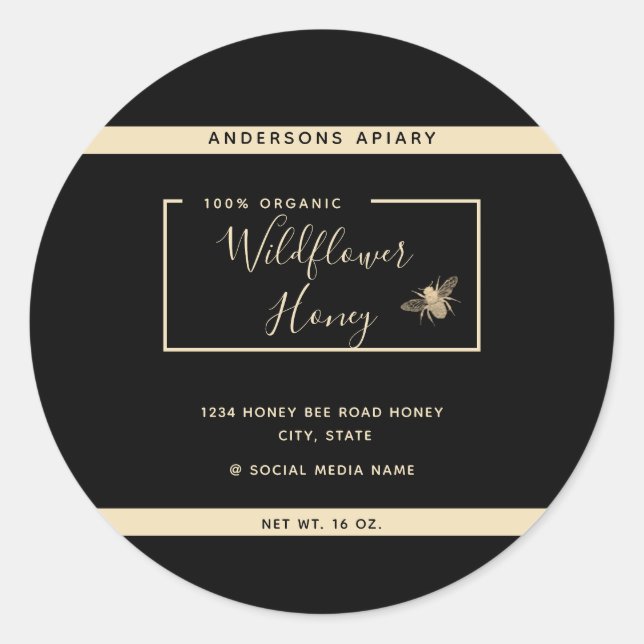 Adesivo Redondo Mínimo de amêndoa de mel de ouro moderno (Frente)