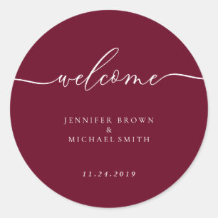 Adesivo Redondo Mínimo de Bourgundy Bem-vindo