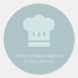 Adesivo Redondo Mínimo de Cinza azul-escuro Chef Branco Catering