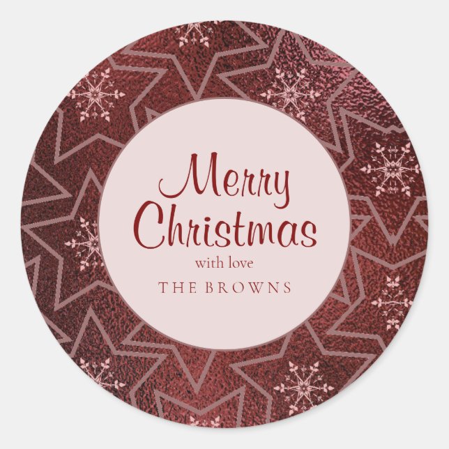 Adesivo Redondo Mínimo de Flocos de Neve de Natal e Marrom de Estr (Frente)