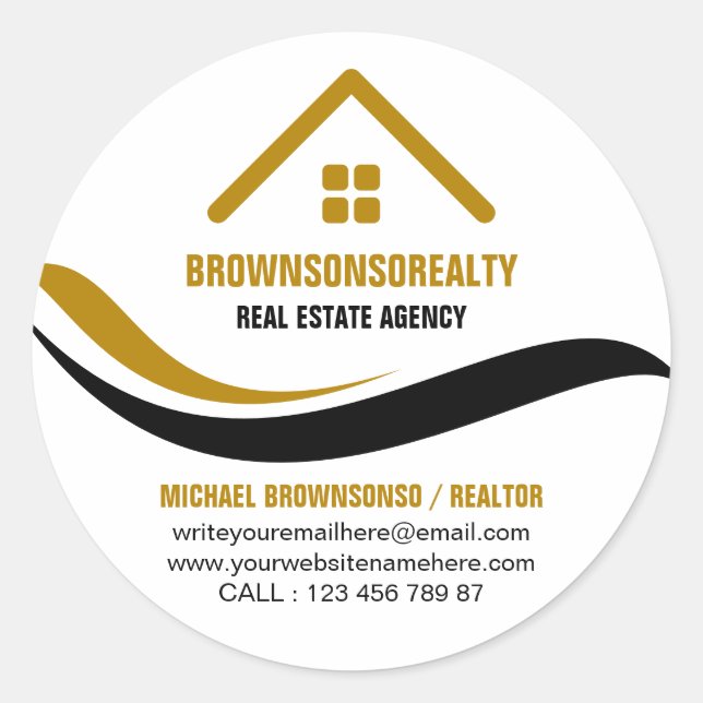Adesivo Redondo Mínimo de logotipo simples da agência imobiliária (Frente)