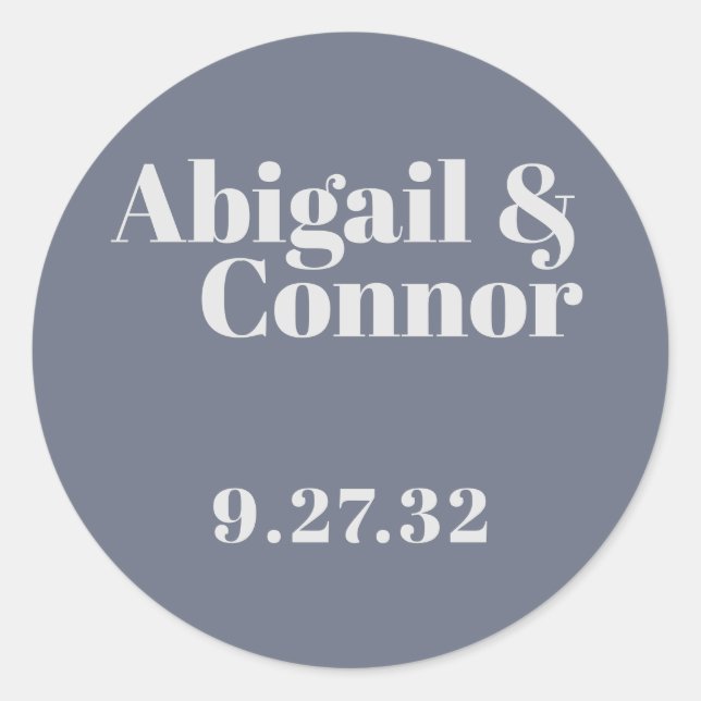 Adesivo Redondo Mínimo de nomes de tipografia azul de Cinzas suave (Frente)