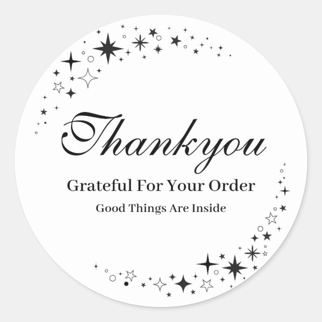 Adesivo Redondo Mínimo de Preto e Branco - Palavra de Graças (Frente)