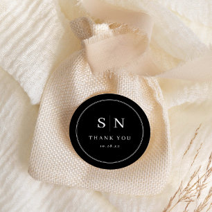 Adesivo Redondo Mínimo e Chic Monogramas de casamento preto
