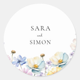 Adesivo Redondo Mínimo Elegante Casamento Whimsical Wildflower