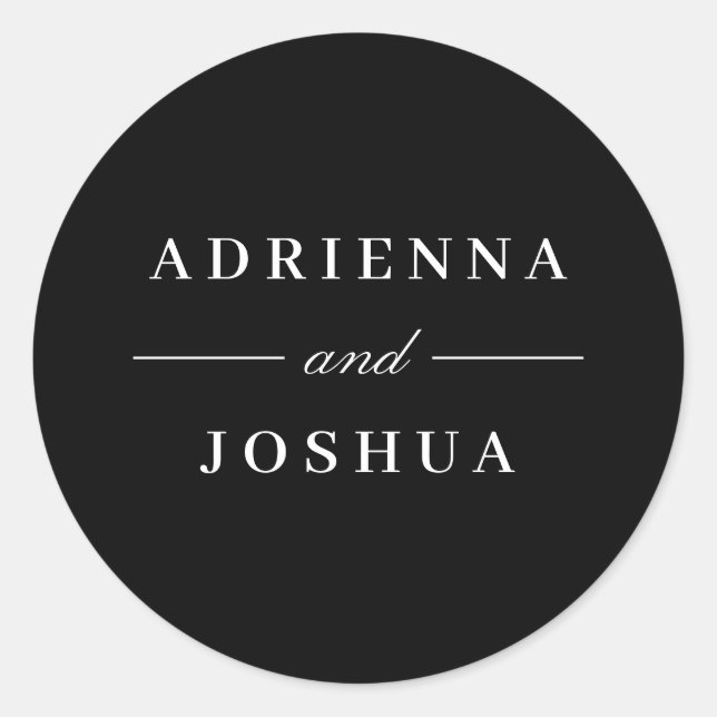 Adesivo Redondo Mínimo Elegante Monograma Branco Preto Casado (Frente)
