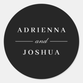 Adesivo Redondo Mínimo Elegante Monograma Branco Preto Casado