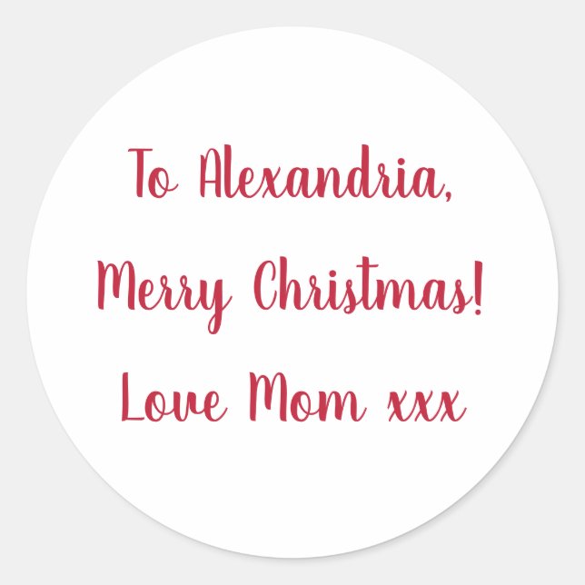 Adesivo Redondo Mínimo Feliz Natal da Mãe Vermelha e Branca (Frente)