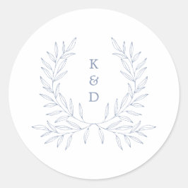 Adesivo Redondo Mínimo Laurel Formal Wedding Convite K310 Azul