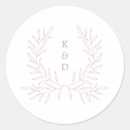 Adesivo Redondo Mínimo Laurel Formal Wedding Invitation K310 Rosa