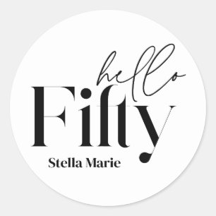 Adesivo Redondo Mínimo moderno de preto branco simples 50º anivers