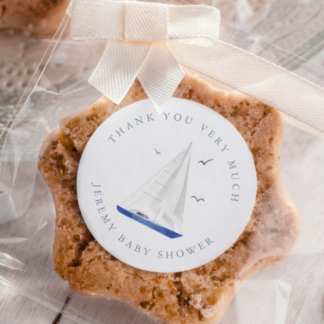 Adesivo Redondo Mínimo Náutico Chá de fraldas Ahoy Boy (Criador carregado)