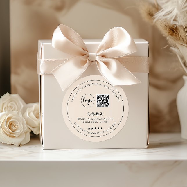 Adesivo Redondo Mínimo personalizado Light Boho Obrigado Sticker (Minimalist Custom Light Boho Thank You Sticker)