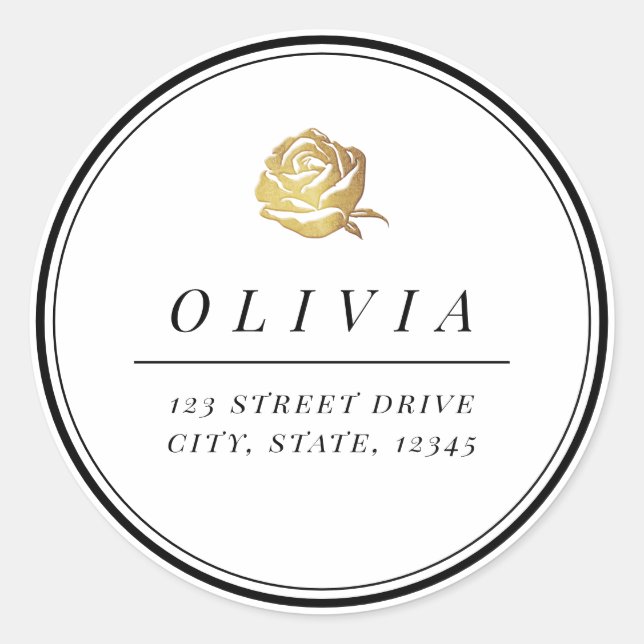 Adesivo Redondo Mínimo preto-e-branco rosa de ouro puro (Frente)