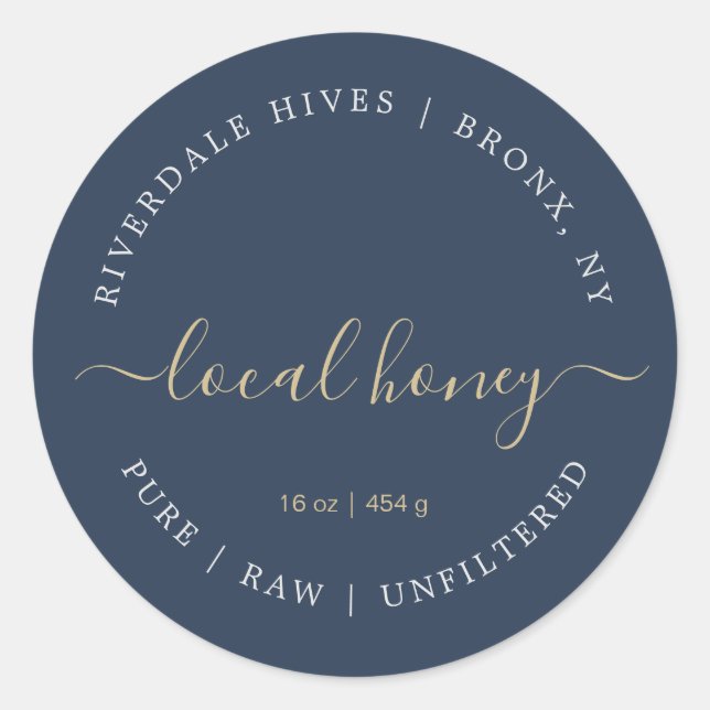 Adesivo Redondo Mínimo Rótulo de Mel Puro Local Bruto (Frente)