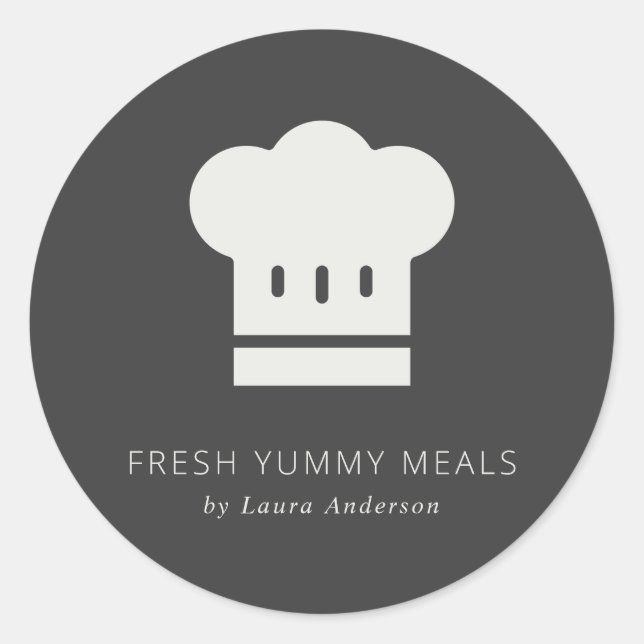 Adesivo Redondo Mínimo Rustic Black and White Chef Catering (Frente)