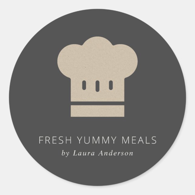 Adesivo Redondo Mínimo Rustic Black Kraft Chef Catering (Frente)