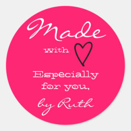 Adesivo Redondo Mínimo Simples Rosa Quente Feito com Coração de Am