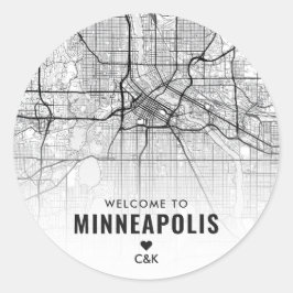 Adesivo Redondo Minneapolis, Mapa da Cidade de Minnesota | Boas-vi