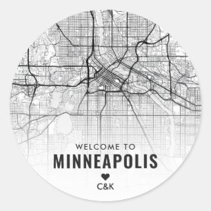 Adesivo Redondo Minneapolis, Mapa da Cidade de Minnesota   Boas-vi