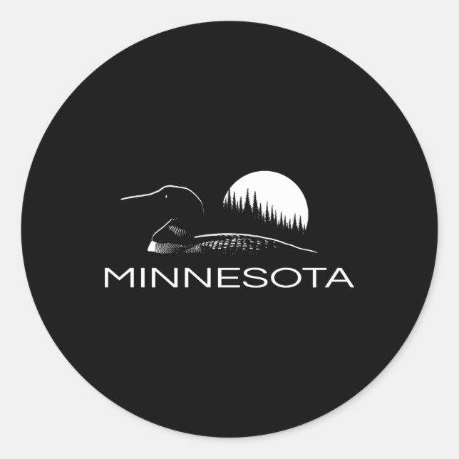Adesivo Redondo Minnesota Loon E Árvores À Lua (Frente)