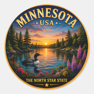 Adesivo Redondo Minnesota Terra dos Lagos Memórias de Férias 🟡