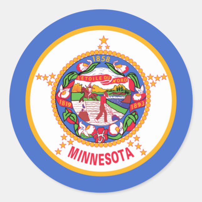 Adesivo Redondo Minnesotan Flag, Flag do Minnesota (Frente)