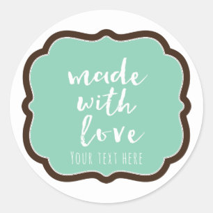 Adesivo Redondo Mint & Chocolate Brown Feito Com Amor Favor da Pad
